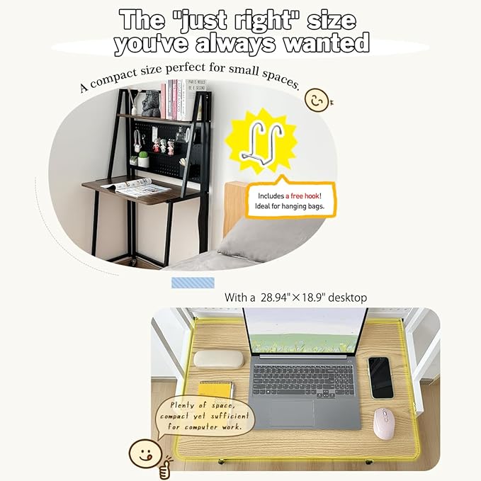 lumizone Folding Desk with Pegboard Collapsible Desk 29" Home Office Desk No Assembly Required Folding Table with Hooks Boxes and Storage Accessories for Organizing (Brown-Black+Accessories Set)