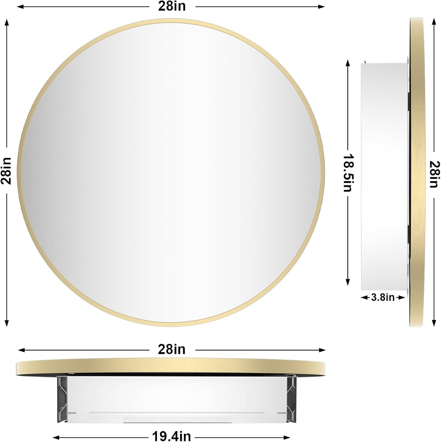 HOMECOOKIN Bathroom Gold Mirror Medicine Cabinet, 28 Inch Wall Mounted Aluminum Alloy Metal Framed with Storage