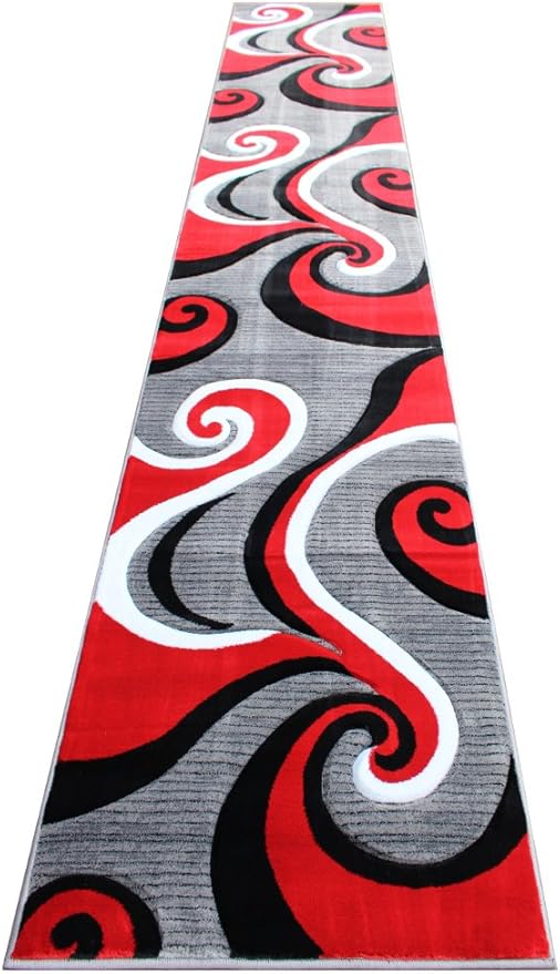 Masada Rugs, Sophia Collection Hand Carved Area Rug Modern Contemporary Red White Grey Black (2 Feet 8 Inch X 15 Feet 6 Inch) Runner