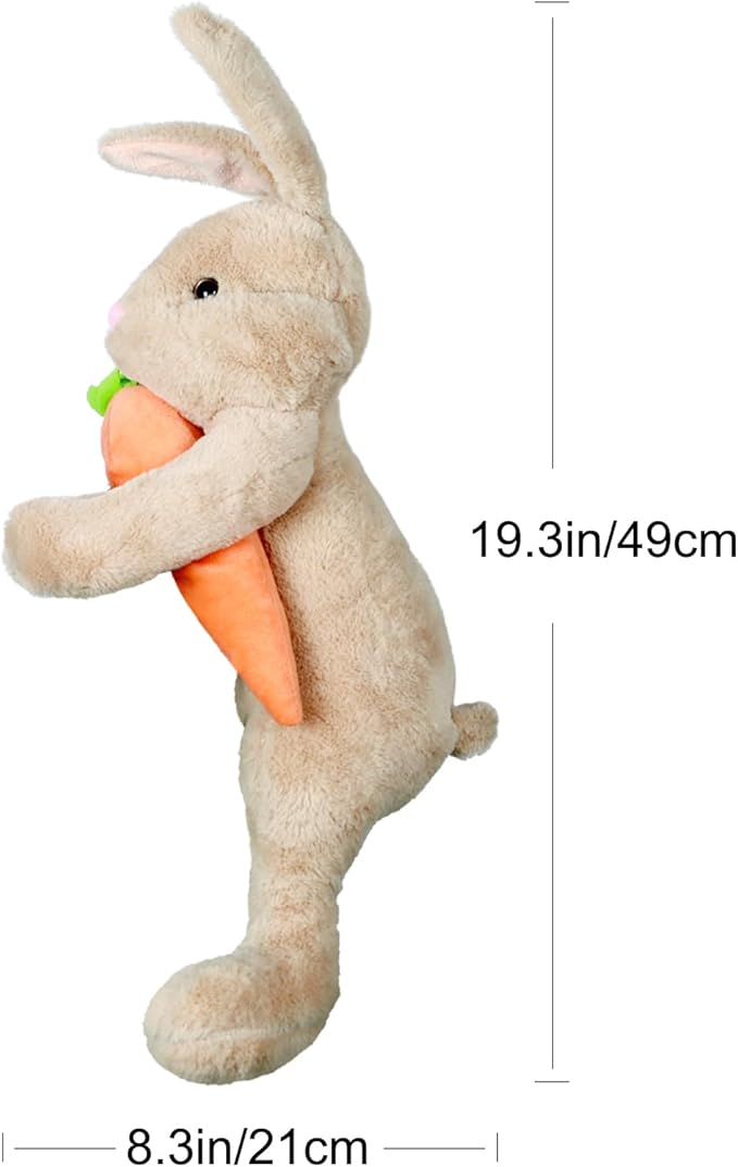Easter Bunny Tree Topper Decorations,Spring Plush Rabbit Hugged Carrot for Tree Basket Stuffers Holiday Home Party Supplies Decor Gray