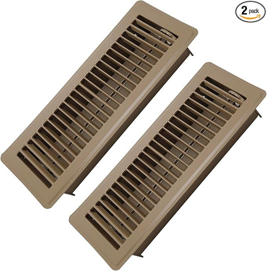 4" x 12" Floor Register 2 Pack - Heavy Duty Steel Walkable Floor Vents - Easy Adjust Air Supply Lever - Vent Covers for Home (Brown)