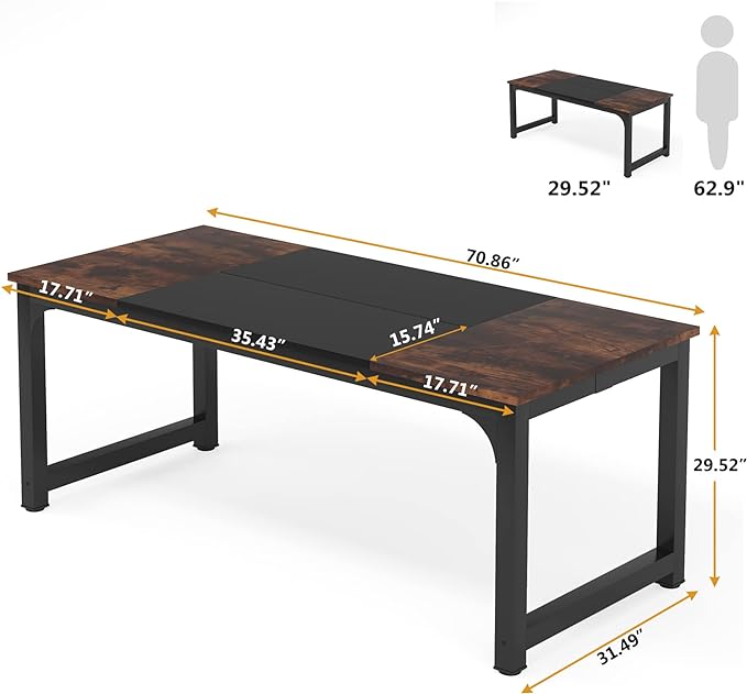 Tribesigns Modern Computer Desk, 70.8 x 31.5 inch Large Office Desk Computer Table Study Writing Desk Workstation for Home Office, Black Metal Frame