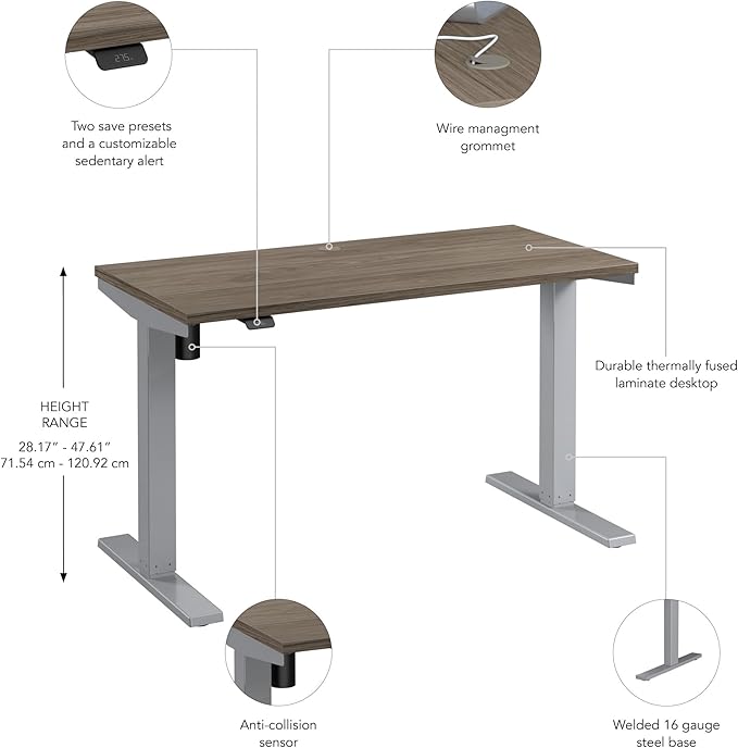 Bush Business Furniture 48-inch Electric Height Adjustable Standing Desk, Ergonomic Sit-Stand Computer Table for Home and Professional Office, Move 40 Series, Modern Hickory with Metallic Gray Base