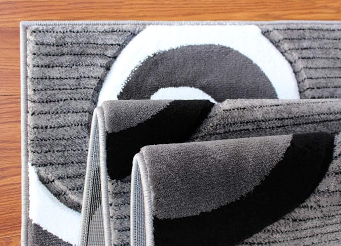 Masada Rugs Sophia Collection Hand Carved Runner Area Rug Modern Contemporary Grey White Black (2 Feet 8 Inch X 10 Feet) Runner