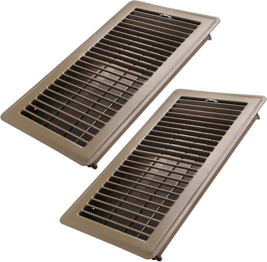 6x12 Inch Floor Register 2 Pack - Heavy Duty Steel Walkable Floor Vents - Easy Adjust Air Supply Lever, Vent Covers for Home (Brown)
