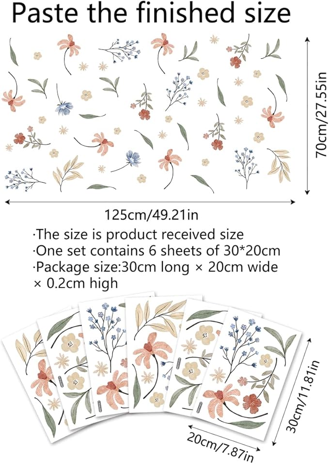 Boho Flower Wall Decals，Watercolor Flower Wall Art，Wildflower Wall Decals，Girls Bedroom Removable Wall Decals (Boho Colorful Flower Wall Decals)