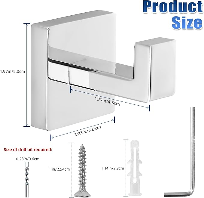 Towel Hooks for Bathrooms, Heavy Duty Wall Mounted Stainless Steel Modern Hook, 4 Pack – Ideal for Hanging Towels, Robes, Coats, in Kitchen, Bedroom, Bathroom, or Hotel (2, Chrome Polished)