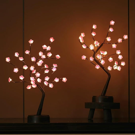 2 Pack Cherry Blossom Tree Lamp, 18inch 36 Led Bonsai Tree Lights, Battery/USB Operated Japanese Decor Night Lights for Bedroom Home Idea, Warm White