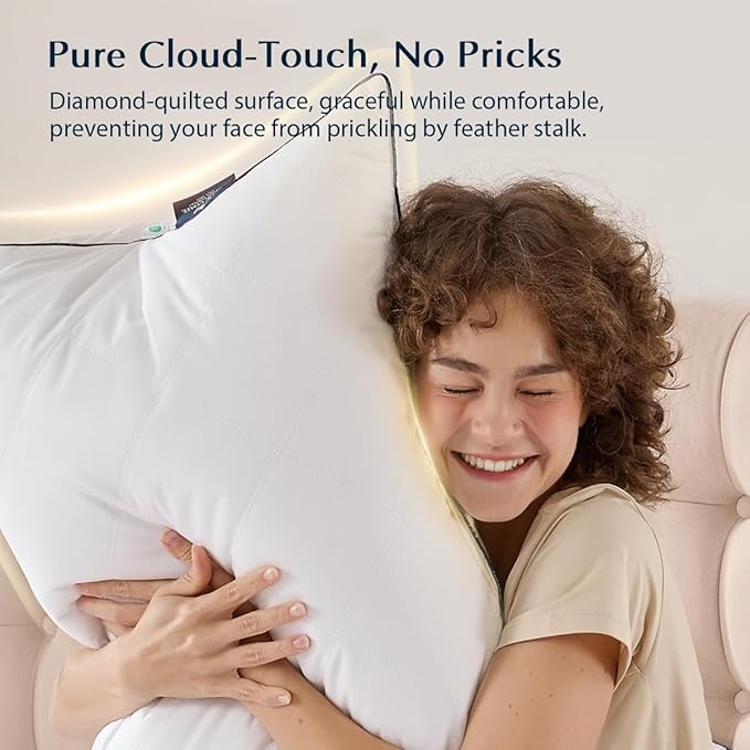 Pacific Coast Bed Pillow, Luxury Hotel Collection Goose Feather and Down Pillow for Sleeping with Classic Diamond Pattern, Medium Supportive, Standard Size 1 Pack