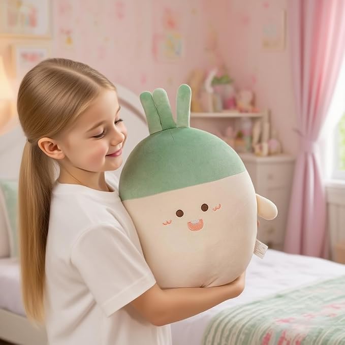 White Radish Throw Pillows Decorative Cute Soft Vegetable Hugging Pillow Stuffed Food Soft Plush Cushion Décor for Birthdays Gifts Home Decor (White)
