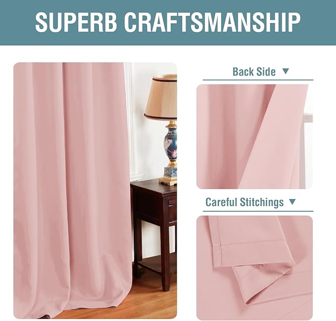 H.VERSAILTEX Blackout Curtain for Living Room Thermal Insulated Window Treatment Curtain Extra Long 96 inch Length Energy Saving Grommet Top Blackout Drape, One Panel, Baby Pink, 52" W x 96" L