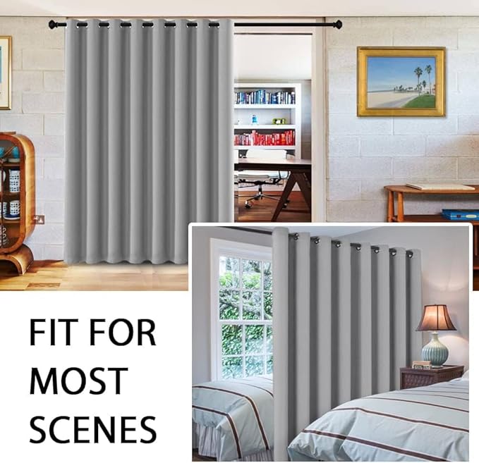H.VERSAILTEX Blackout Curtains for Sliding Glass Door Room Divider Curtains Noise Reduce Curtain Panel Portable Window Screen Sliding Partition, W120 x L96 inches/8' Tall by 10' Wide, Dove Gray