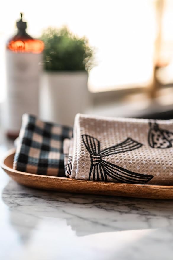 || 2 Pack|| Double Sided Dish Towels || Waffle Weave Microfiber || Tea Towels || Highly Absorbent || Hanging Loop || Dish Cloths || Modern || Designer Prints