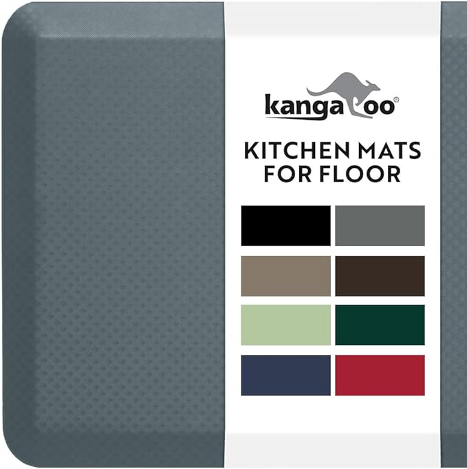 KANGAROO Thick Ergonomic Anti Fatigue Mats for Kitchen Floor, Cushioned Standing Office Desk Mat, Waterproof Scratch Resistant Topside, Supportive All Day Comfort Padded Foam Rugs, 17x24, Charcoal