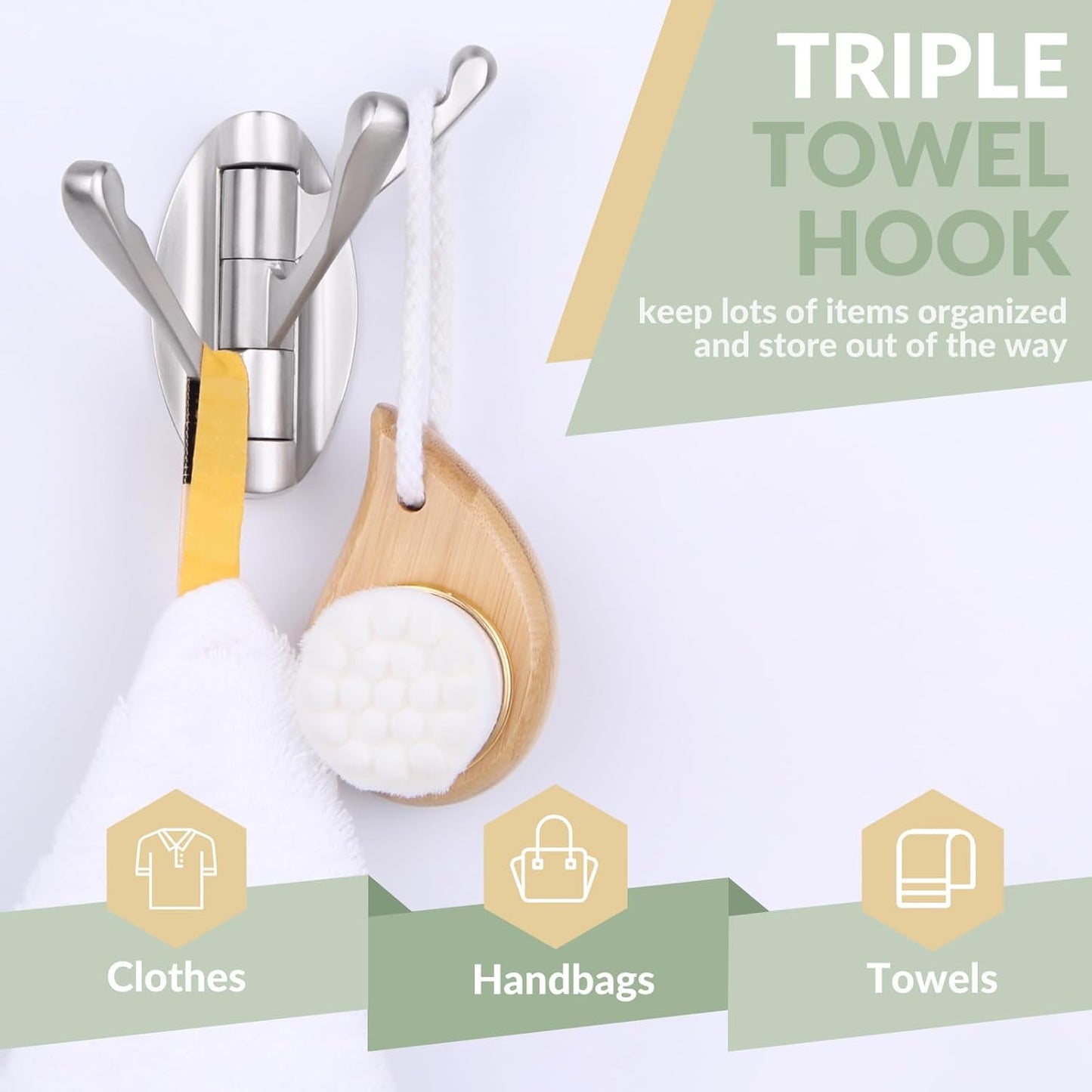 APLusee Swivel Brushed Nickel Robe Hook 2 PCS, Metal Foldable Towel Holder with Triple Rotating Arms, Heavy Duty Bathroom Kitchen Coat Hanger Wall Mounted
