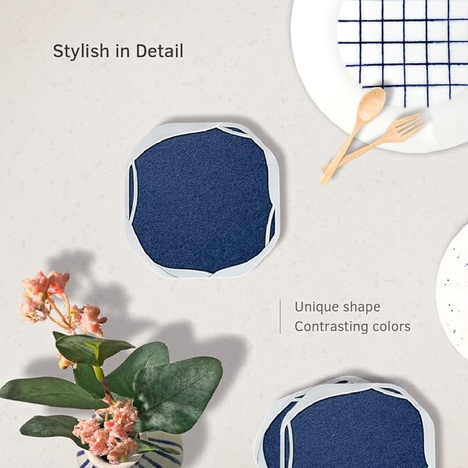 UMIRRO Navy Blue Coasters for Drinks Absorbent | Large Bar Coasters for Tabletop Protection | Non-Slip, Non-Stick to Cup, Unbreakable and Kid Safe | Unique Novelty Housewarming Gift | Set of 4