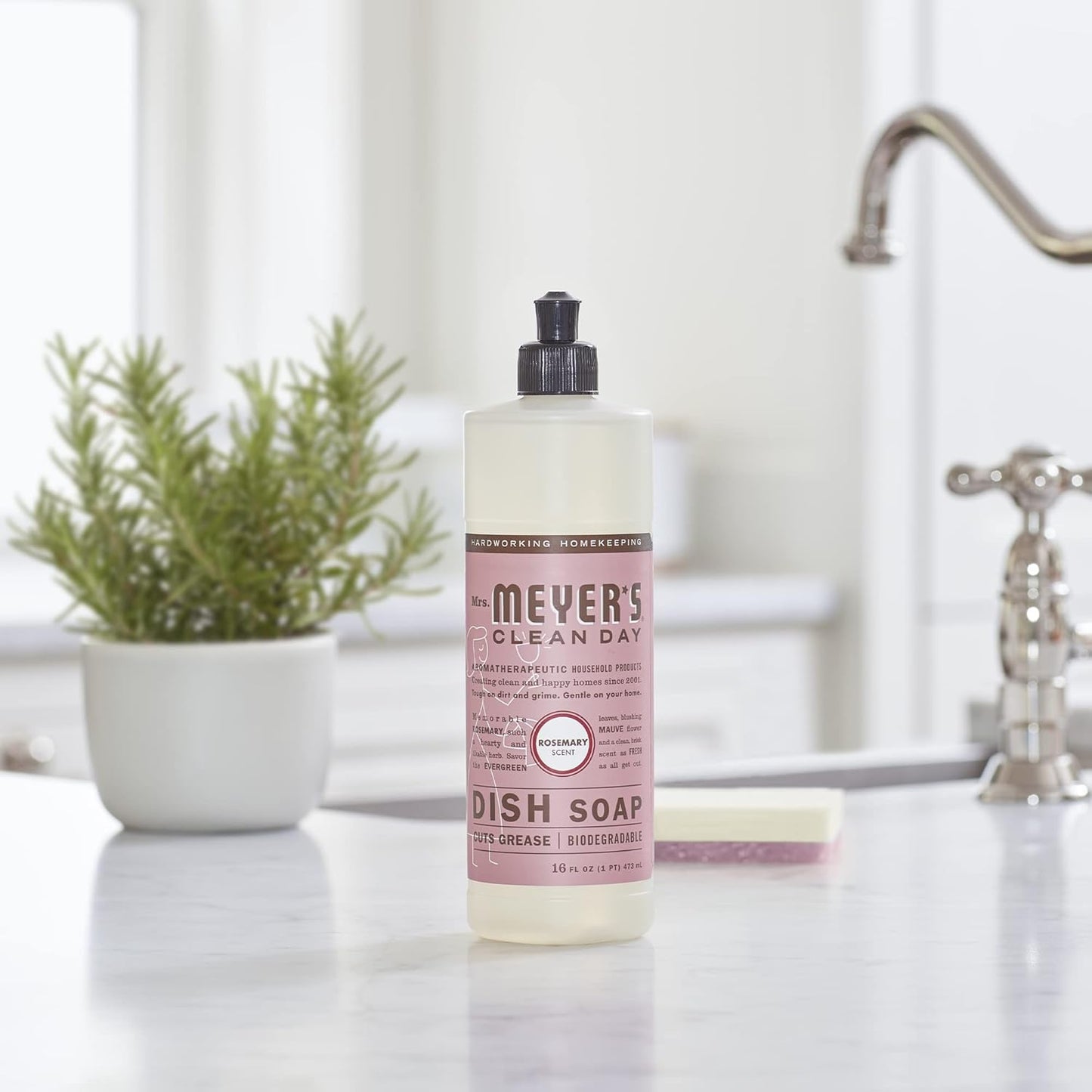 MRS. MEYER'S CLEAN DAY Liquid Dish Soap, Rosemary Scent, 16 ounce (Pack of 6)