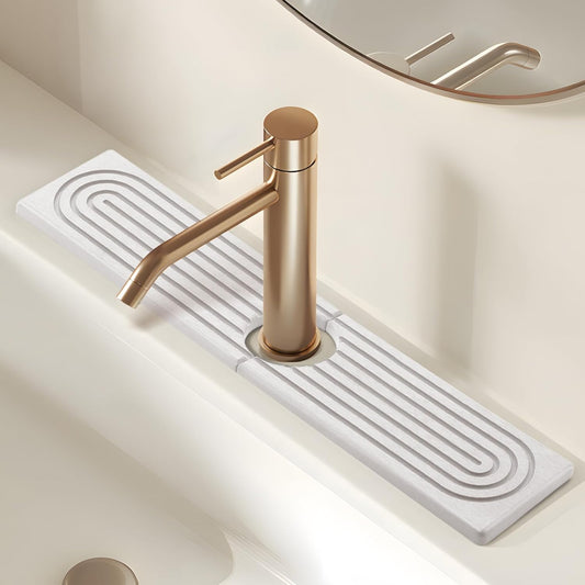 Kitchen Sink Faucet Mat, Super Absorbent Diatomaceous Earth Kitchen Sink Mat Prevents Water Pooling in Sinks, Sink Splash Guard for Kitchen Bathroom Keeps Counrtops Dry (White)