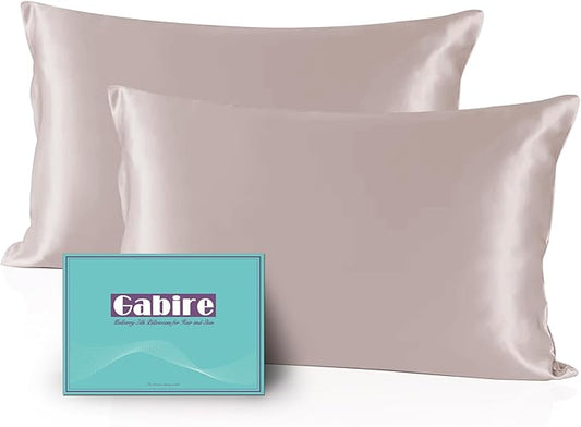 Mulberry Silk Pillow Cases Set of 2, Both Sides Real Silk Pillow Cover for Hair and Skin Prevent Acne Pillowcase Organic Silk Pillowcase 2 Pack with Hidden Zipper, Apricot Grey, Queen (20"×30")