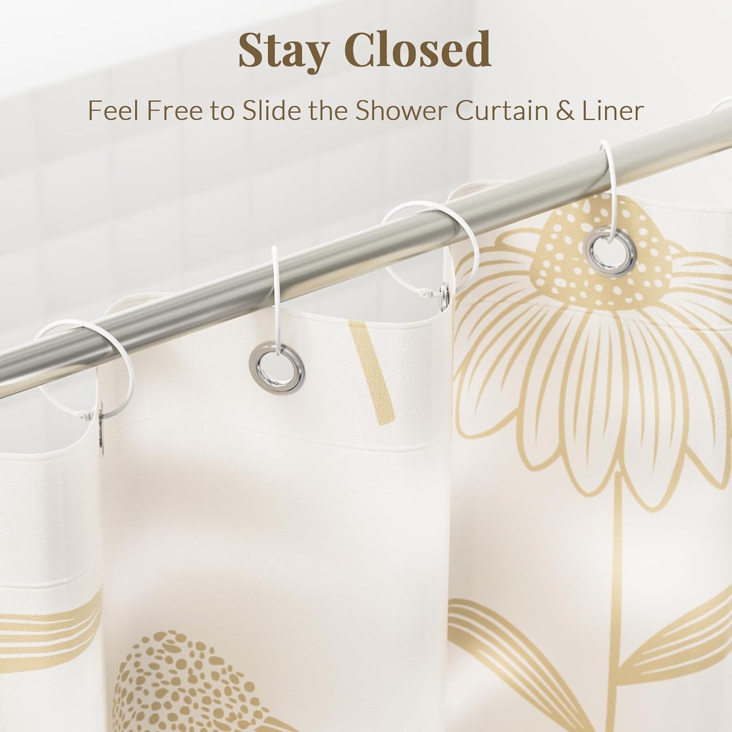 Anti-Drop Shower Rings, 12 Pcs Metal Rings for Curtain Rod, Rust Proof, White