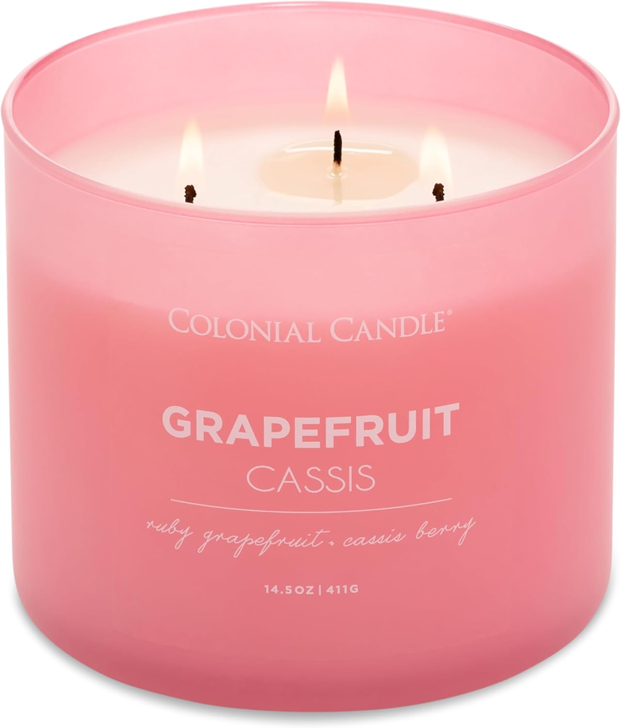 Colonial Candle Pop of Color Grapefruit Cassis 14.5 Oz Scented Matt Glass Jar Candle,Three Premium Cotton Wicks