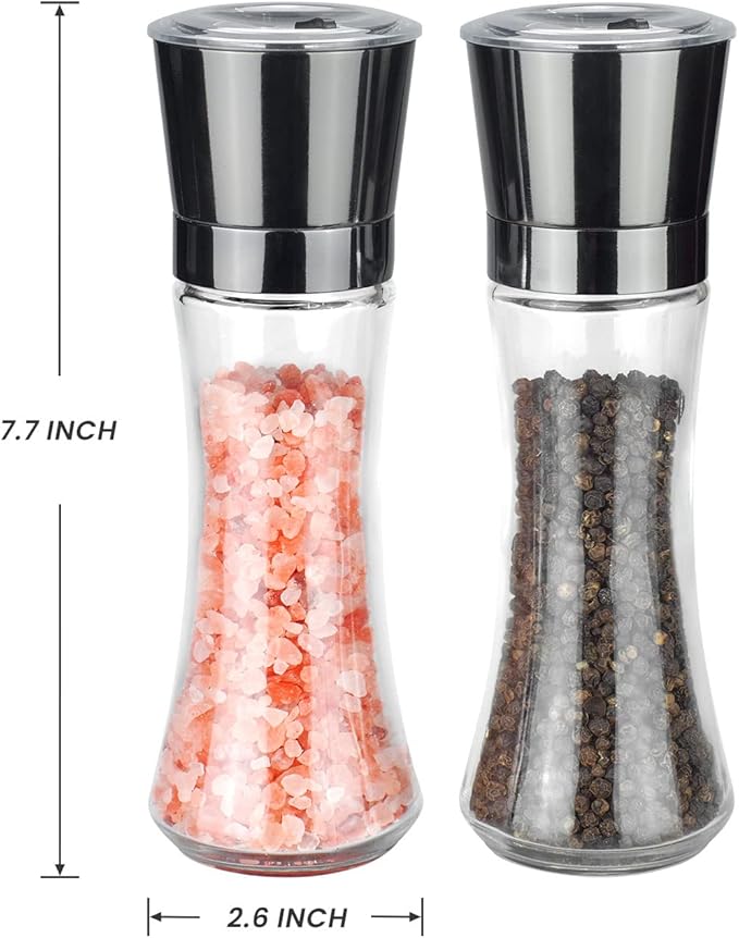 VEVOK CHEF Salt and Pepper Grinder Set Stainless Steel Black Salt and Pepper Mill with Adjustable Coarseness Salt Shaker Set Spice Grinder Black Pepper Grinder Refillable Home Kitchen
