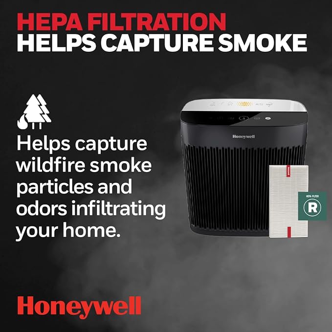 Honeywell HEPA Air Purifier for Home, Large Rooms Up To 1700 ft² in 1 hr, Air Quality Indicator, Auto Mode, Reduces Allergens, Dust, Pollen, Smoke, Pet Dander, Black, HPA5200