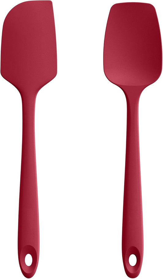 U-Taste Flat Spatula & Spoon Spatula: 11.38in 600ºF Heat Resistant Silicone Bowl Scraper, Flexible Rubber Kitchen Cooking Mixing Utensil with Upgraded Non-Stick Surface (Set of 2, Red)