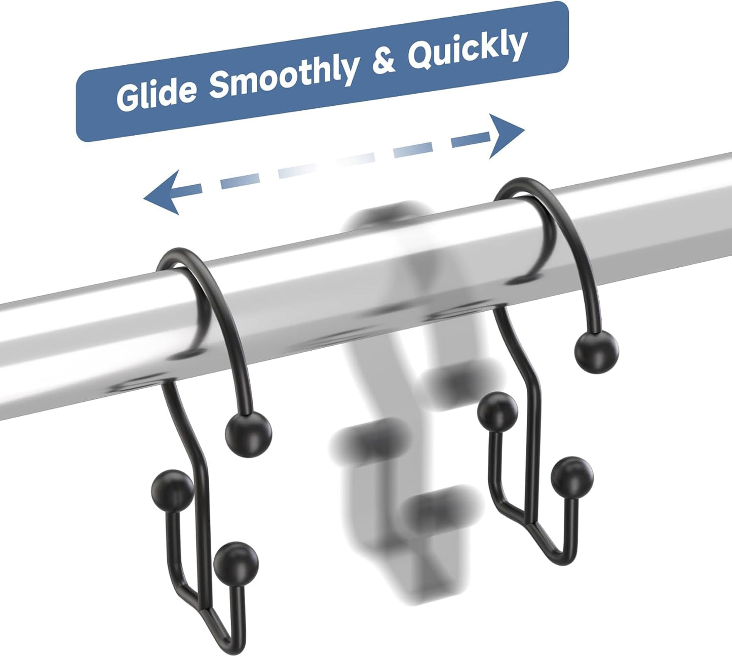 Titanker Shower Curtain Hooks Black, Minimalist Simple Double Glide Shower Curtain Rings, Rust Proof Metal Shower Hooks Rings for Bathroom Shower Rods Curtains, Set of 12 Hooks