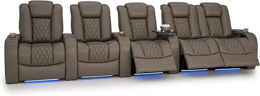 Seatcraft Diamante Zero-Gravity CoolZero Italian Leather Home Theater Seating, Power Headrest, Power Recline, Row of 5 Right Loveseat, Gray