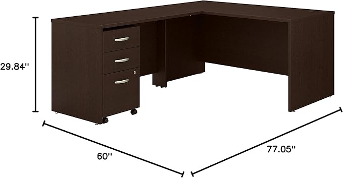 Bush Business Furniture Series C 60W L Shaped Desk with 3 Drawer Mobile File Cabinet in Mocha Cherry