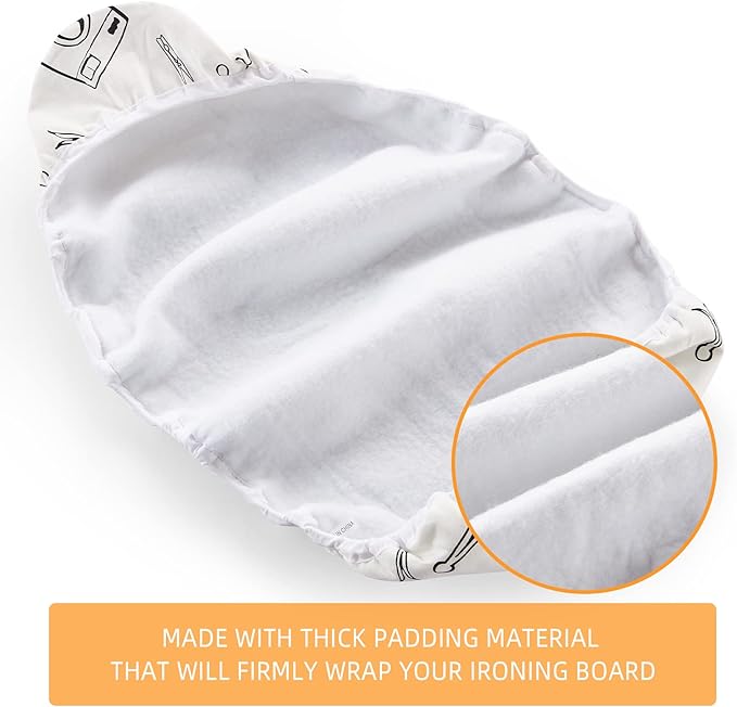 Ironing Board Cover and Pad Standard Size 15 x 54 inch, Heat Reflective with Hook and Loop Fasteners, Thick Padding with Elasticized Edges, 3 Layers Iron Board Cover (White)