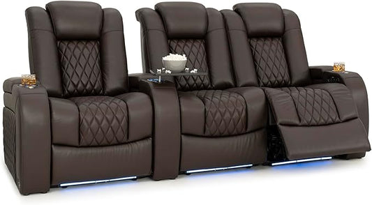 Seatcraft Diamante Zero-Gravity CoolZero Italian Leather Home Theater Seating, Power Headrest, Power Recline, Row of 3 Right Loveseat, Brown