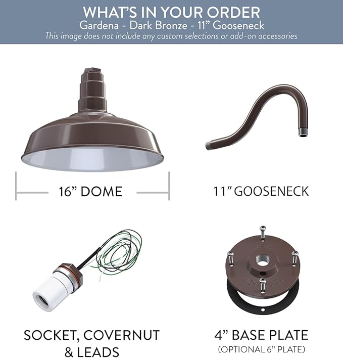 Steel Lighting Co. Gardena Barn Light | Outdoor Wall Mounted | 16" Dome | 11" Gooseneck | Farmhouse Light Made in America | Dark Bronze Exterior/White Interior