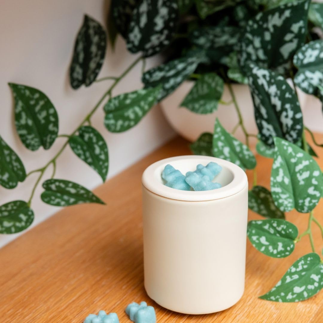 Happy Wax Mini Mod Warmer for Scented Wax - Small Tabletop with Timer for Home Fragrance - Electric, Ceramic with Removable No Mess Silicone Wax Dish (Bone)