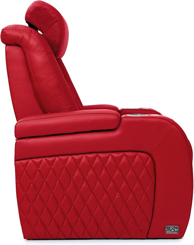 Seatcraft Diamante - Home Theater Seating - Living Room - Power Recline - Italian Leather - Powered Headrests - Cupholders - USB Charging - Ambient Lighting - Arm Storage, Red, Row of 3