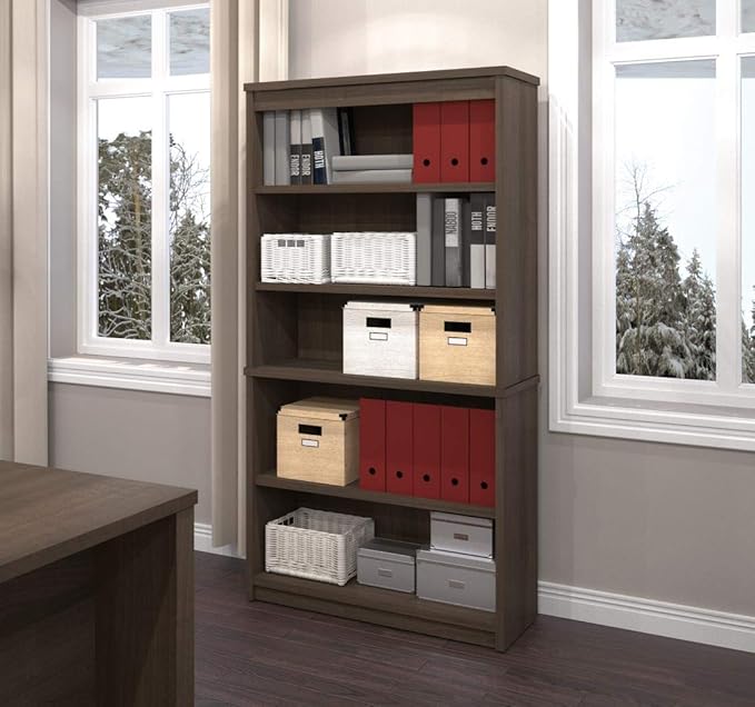 Bestar Logan 66W U-Shaped Desk with Hutch, Lateral File Cabinet, and Bookcase in Antigua