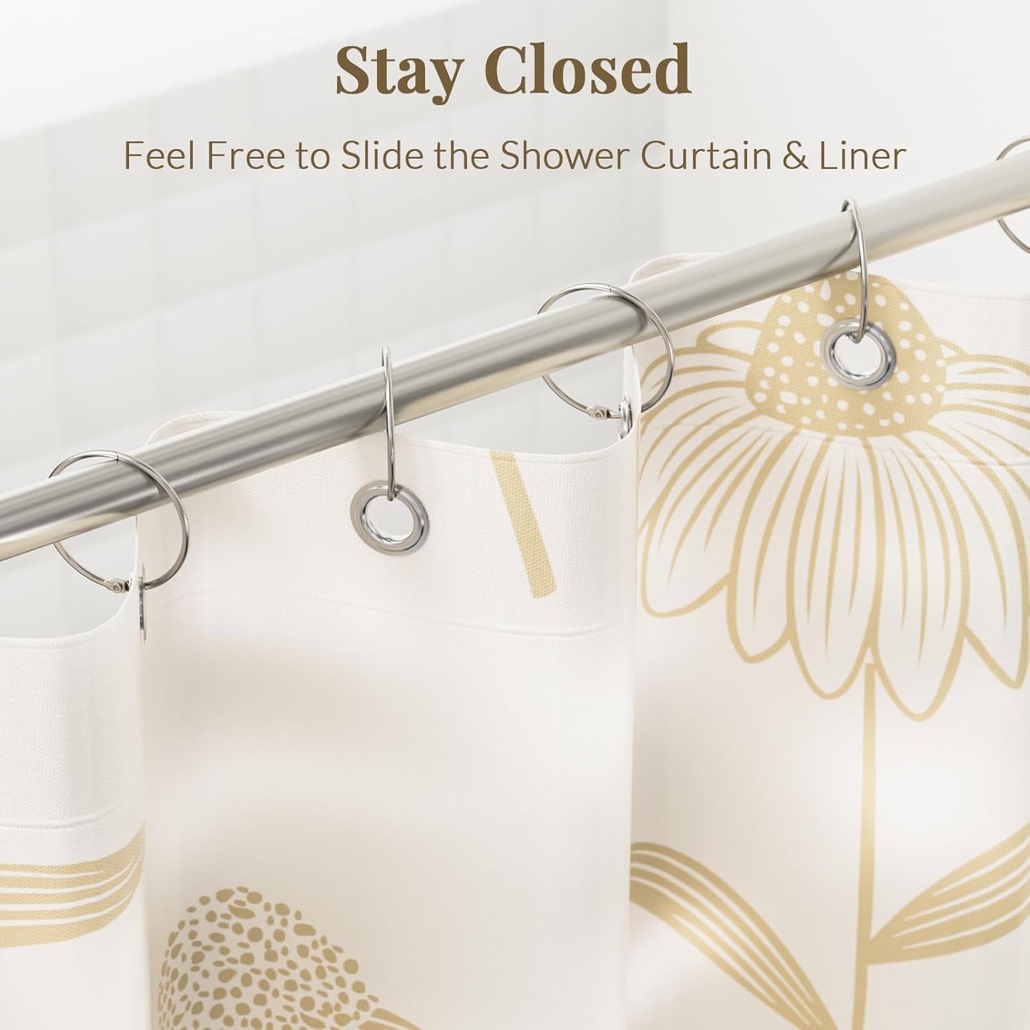 Shower Curtain Rings, Shower Curtain Hooks 12 Pcs Anti-Drop Shower Rings for Curtain, Brushed Nickel Shower Curtain Rings Rust Proof, Metal Shower Hooks for Shower Curtain Rod Bathroom
