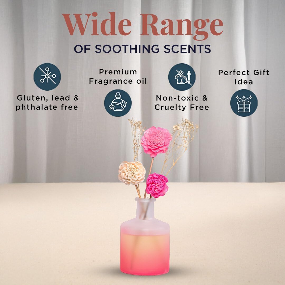 Folkulture Reed Diffusers for Home, 5 oz | Cherry Blossom Scent Diffuser Oil with Sticks for Pink Bathroom Decor Accessories | Floral Essential Oils | Cute Shelf Decor