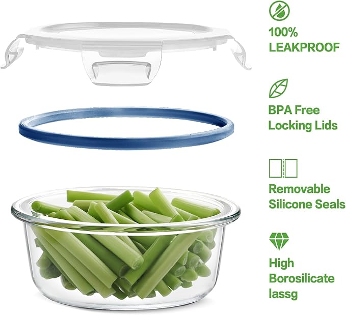 HOMBERKING 24pc Glass Food Storage Containers with Lids, Glass Meal Prep Containers, Airtight Glass Bento Boxes, BPA Free & Leak Proof, Pantry Kitchen Storage(12 lids & 12 Containers) - Deep Blue