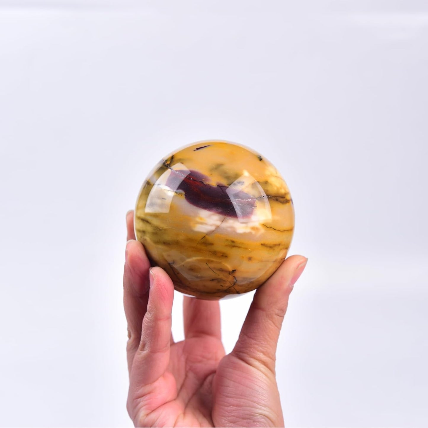 JIC Gem Natural Yellow Egg Yolk Stone Crystal Ball Sphere 7-8cm Healing Crystal Gemstone Ball Chakra Meditation Reiki Decorative Ball
