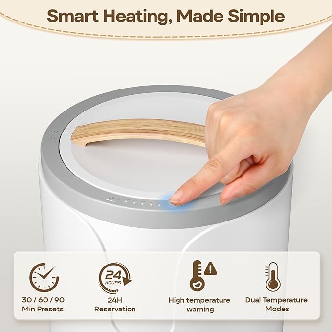 Towel Warmer Bucket – 20L Capacity, Dual Heat, 24-Hour Timer, Stainless Steel Interior, Wood-Grain Finish Handle – Spa Comfort with a Gentle Scent