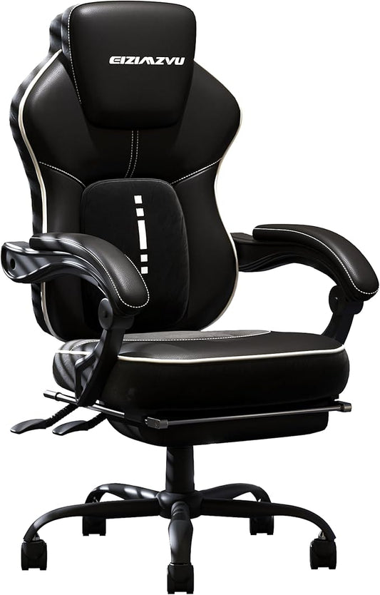 Ergonomic Office Chair with Adjustable Headrest and Footrest, High Back Computer Desk Chair with Linkage Armrests, Reclining Swivel Chair for Home Office, Executive Office Chair (Black1)