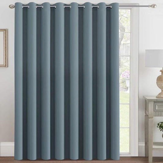 H.VERSAILTEX Blackout Patio Curtains 100 x 108 Inches for Sliding Door Extral Wide Blackout Curtain Panels Thermal Insulated Room Divider - Grommet Top, 9' Tall by 8.5' Wide - Stone Blue
