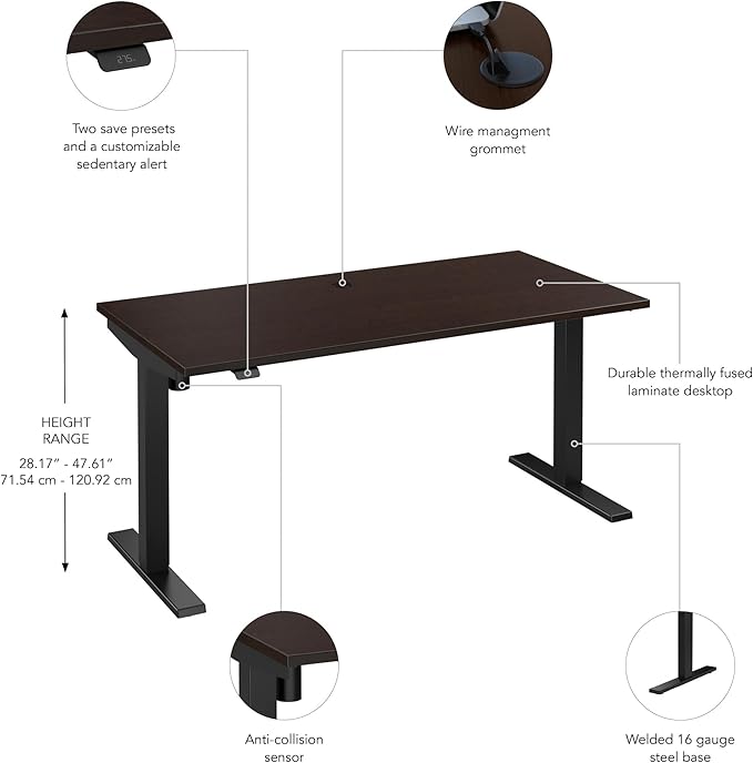Bush Business Furniture 60-inch Electric Height Adjustable Standing Desk, Ergonomic Sit-Stand Computer Table for Home and Professional Office, Move 40 Series, Mocha Cherry with Black Base