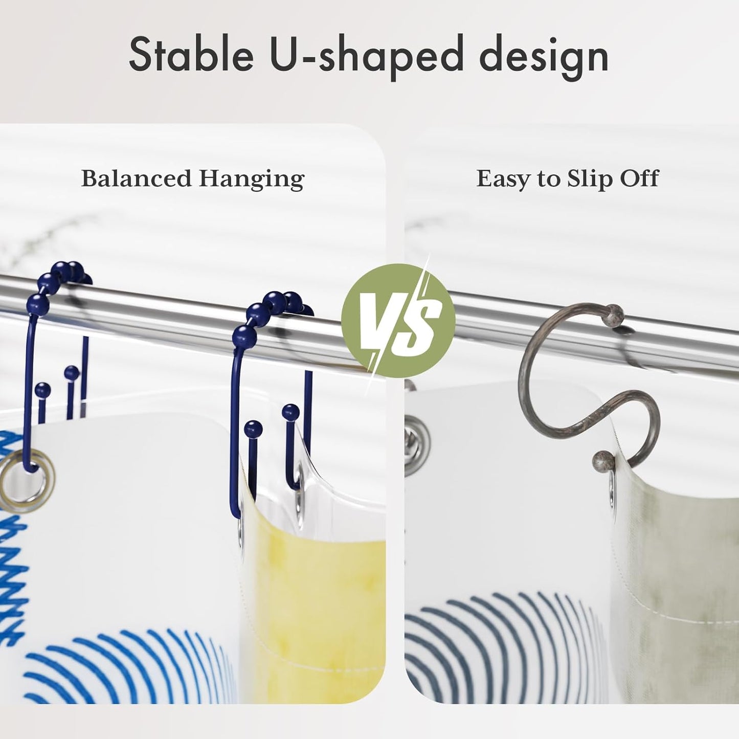 AmazerBath Shower Curtain Hooks, Navy Blue Shower Curtain Rings Rust Proof Non-Slip Double Hook Shower Curtain Hooks for Shower Curtain, Sturdy Shower Curtain Rings, Metal Shower Hooks Ring 12Pcs