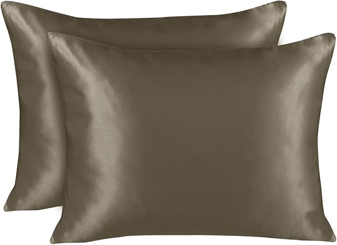 Satin Pillowcase with Zipper, for Hair and Skin Care, Feels Soft and Cool Like a Silk Pillowcase, Satin Pillow Cases 2 Pack, Slik Pillow Cover, Pewter, Standard Size -Set of 2