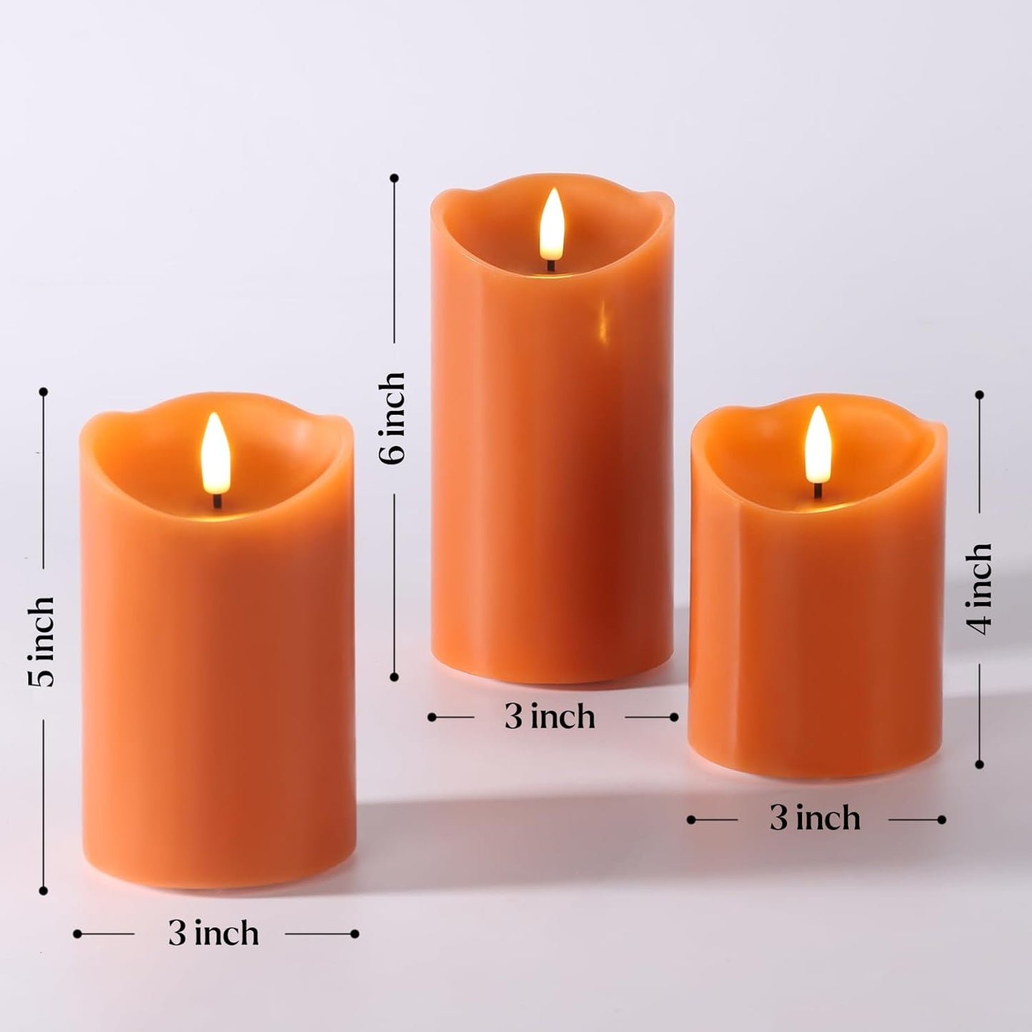 Eywamage Orange Flameless Pillar Candles with Remote, Halloween Fall LED Candles Battery Operated Real Wax, Set of 3