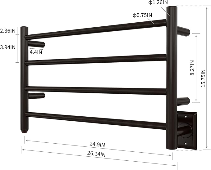 HEATGENE Towel Warmer 4 Bar Towel Dryer Wall-Mounted Plug-in Bath Towel Heater - Venetian Bronze