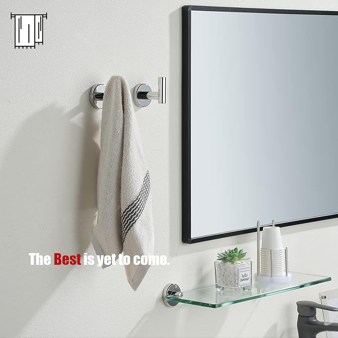 JQK Chrome Bathroom Towel Hook, 304 Stainless Steel Coat Robe Clothes Hook for Bathroom Kitchen Garage Wall Mounted (Pack of 4), TH100-CH-P4